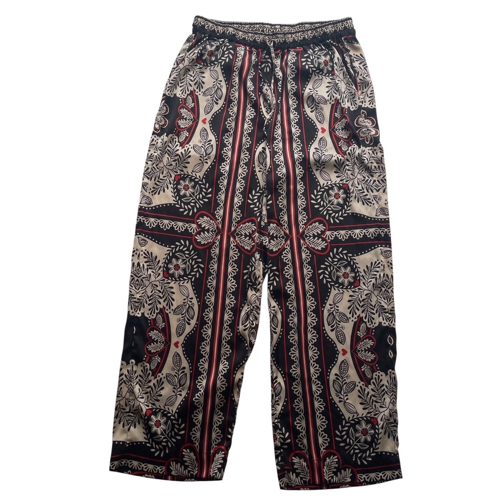 Rachel Zoe Wide Leg Pants Women M Floral Print Satin Feel Boho Festival